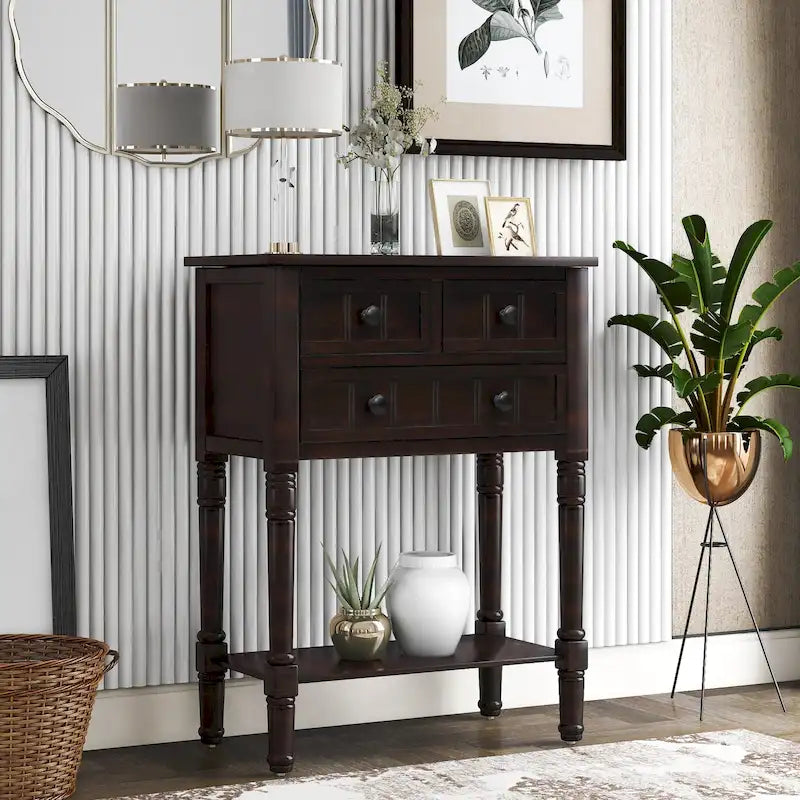 Console étroite Table de canapé mince avec 3 tiroirs et étagère inférieure