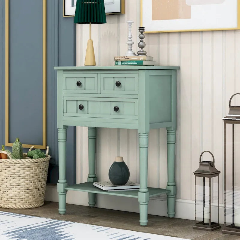 Console étroite Table de canapé mince avec 3 tiroirs et étagère inférieure