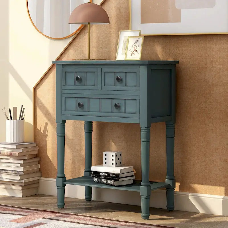 Console étroite Table de canapé mince avec 3 tiroirs et étagère inférieure