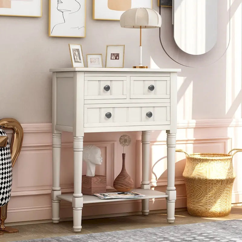 Console étroite Table de canapé mince avec 3 tiroirs et étagère inférieure