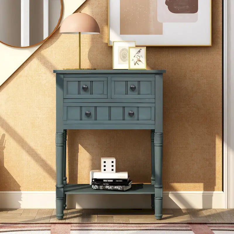 Console étroite Table de canapé mince avec 3 tiroirs et étagère inférieure