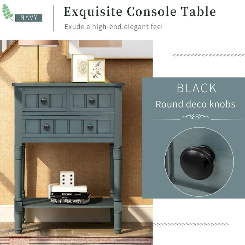 Console étroite Table de canapé mince avec 3 tiroirs et étagère inférieure