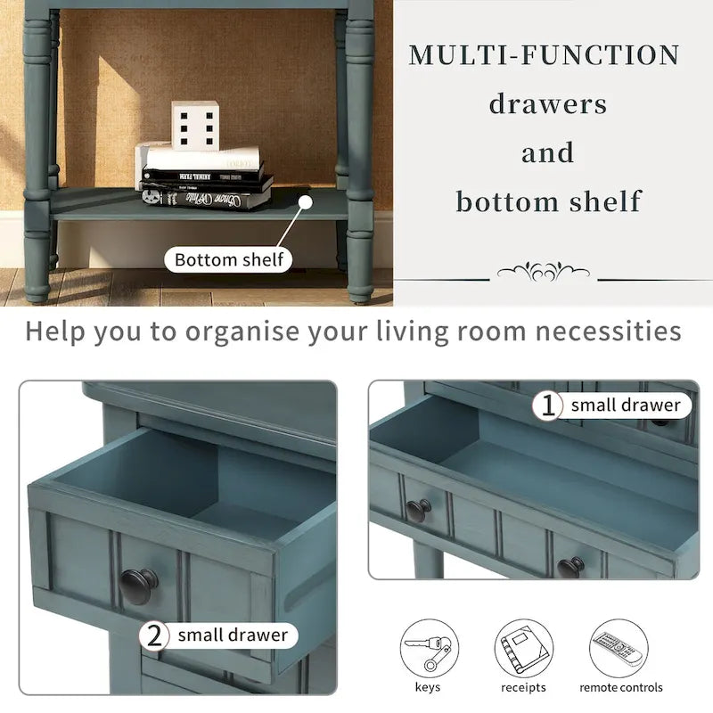 Console étroite Table de canapé mince avec 3 tiroirs et étagère inférieure
