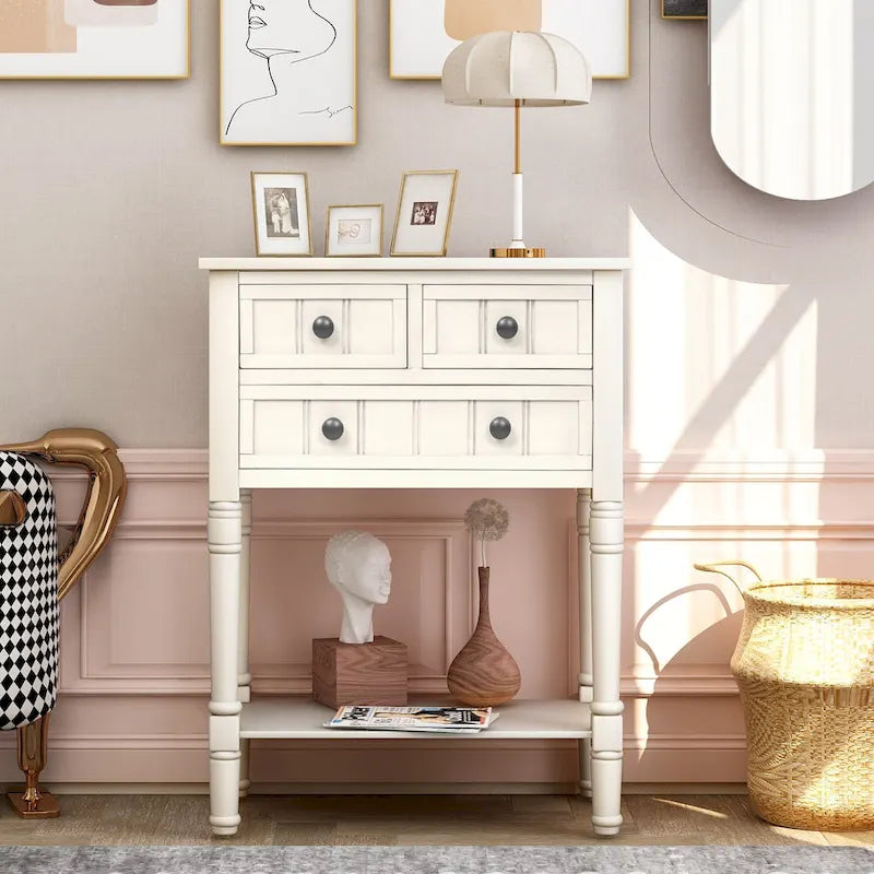 Console étroite Table de canapé mince avec 3 tiroirs et étagère inférieure