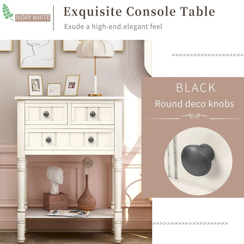 Console étroite Table de canapé mince avec 3 tiroirs et étagère inférieure
