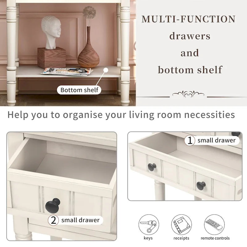 Console étroite Table de canapé mince avec 3 tiroirs et étagère inférieure
