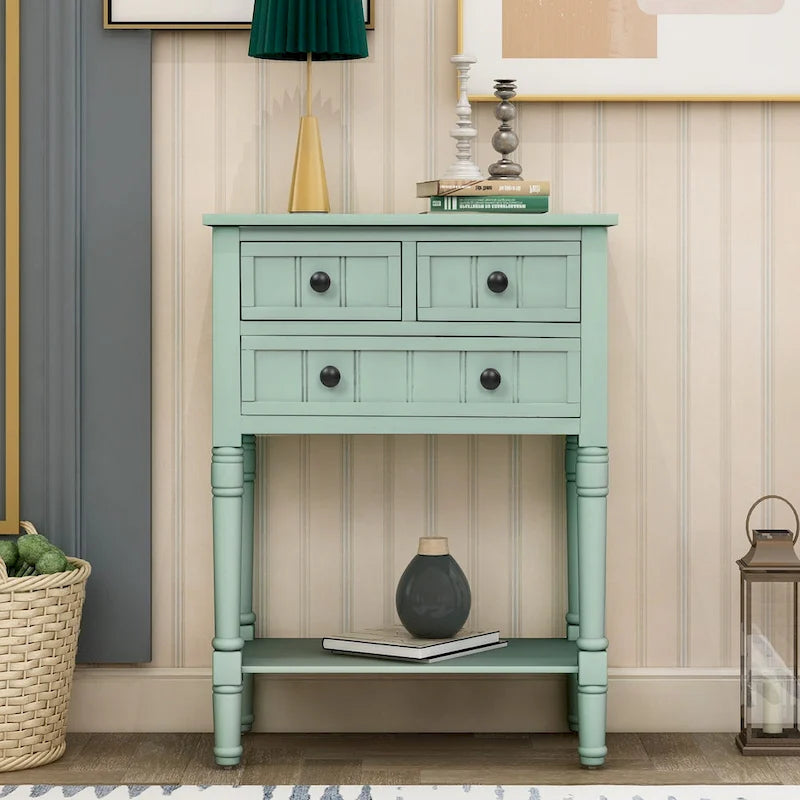 Console étroite Table de canapé mince avec 3 tiroirs et étagère inférieure