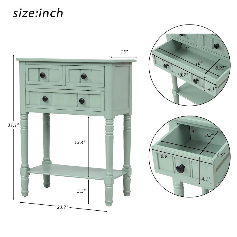 Console étroite Table de canapé mince avec 3 tiroirs et étagère inférieure