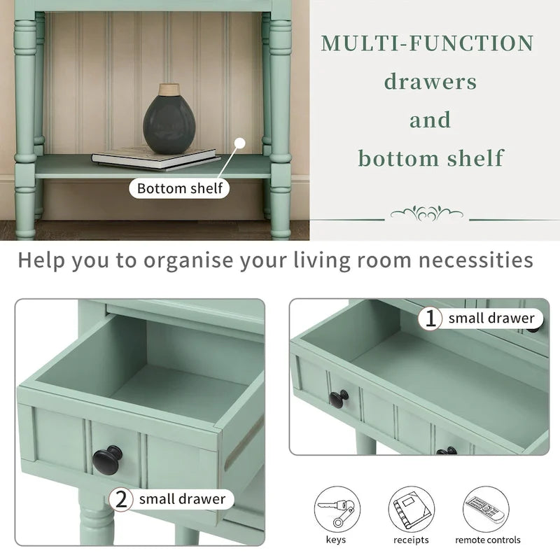 Console étroite Table de canapé mince avec 3 tiroirs et étagère inférieure