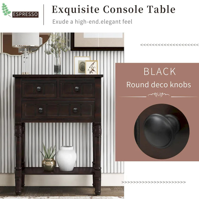 Console étroite Table de canapé mince avec 3 tiroirs et étagère inférieure