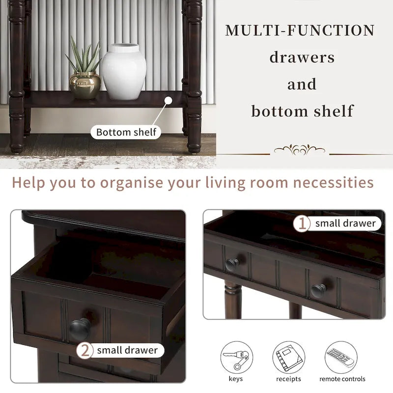 Console étroite Table de canapé mince avec 3 tiroirs et étagère inférieure