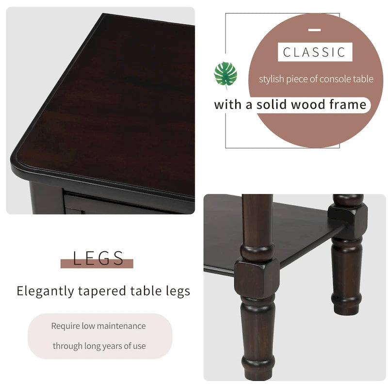 Console étroite Table de canapé mince avec 3 tiroirs et étagère inférieure