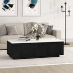 Table basse rectangulaire de 122 cm de large avec plateau en faux marbre - 120,6 cm de large