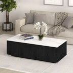 Table basse rectangulaire de 122 cm de large avec plateau en faux marbre - 120,6 cm de large