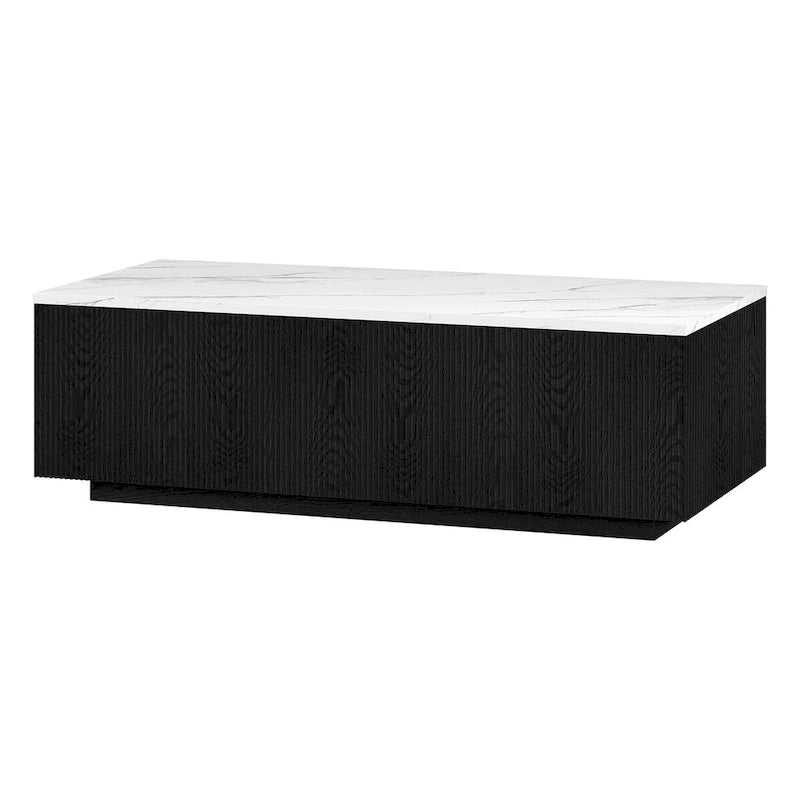 Table basse rectangulaire de 122 cm de large avec plateau en faux marbre - 120,6 cm de large