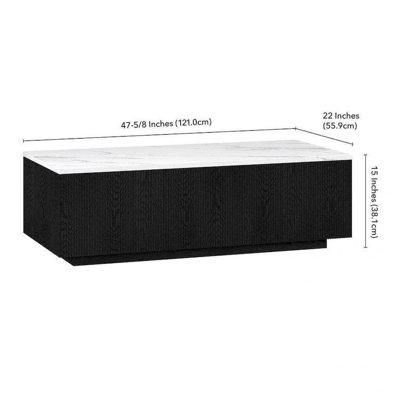 Table basse rectangulaire de 122 cm de large avec plateau en faux marbre - 120,6 cm de large