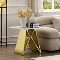 Table d'appoint en verre trempé blanc de 24 pouces avec base en M en miroir