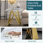 Table d'appoint en verre trempé blanc de 24 pouces avec base en M en miroir