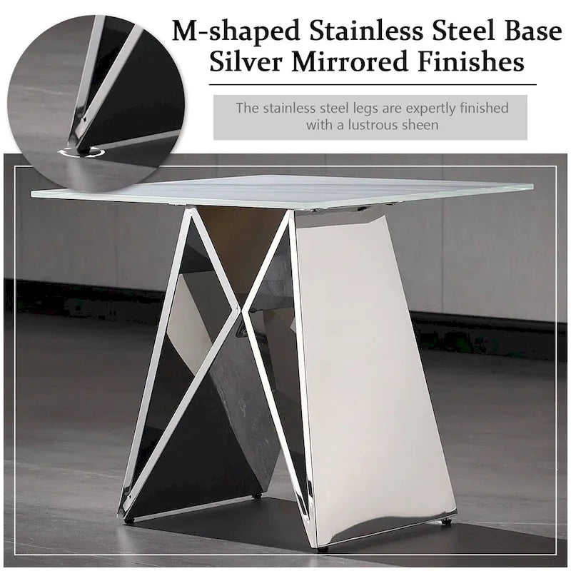 Table d'appoint en verre trempé blanc de 24 pouces avec base en M en miroir