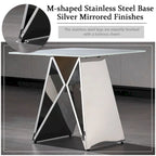 Table d'appoint en verre trempé blanc de 24 pouces avec base en M en miroir