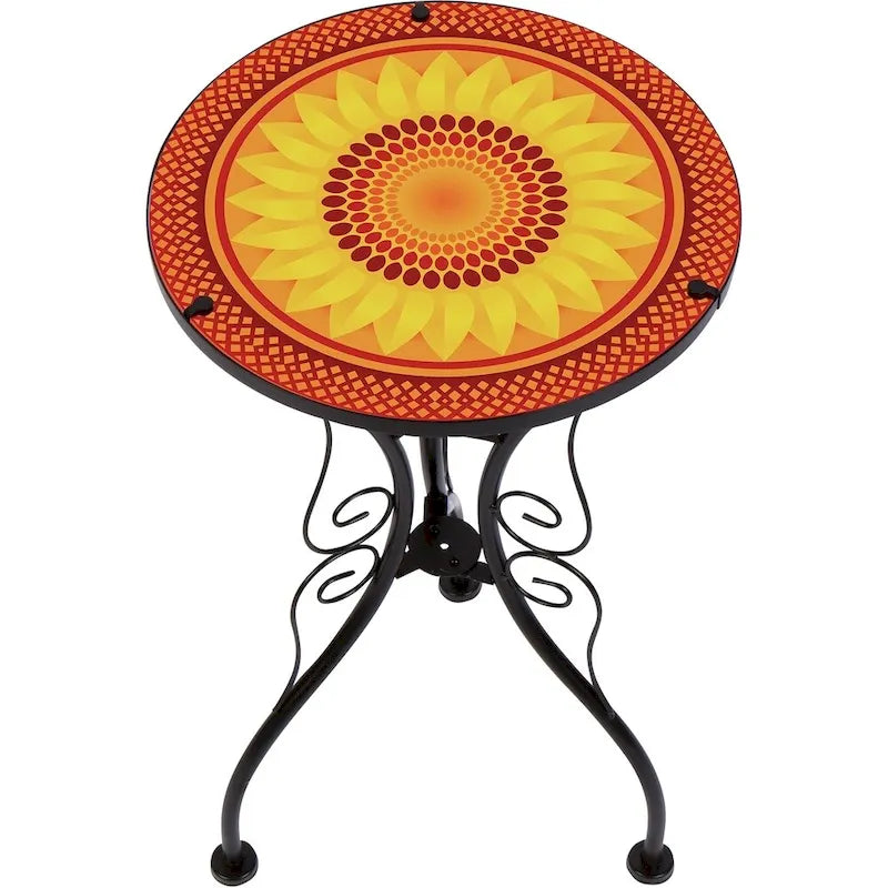 22 Sunflower Design Glass & Metal Side Table by Trademark Innovations