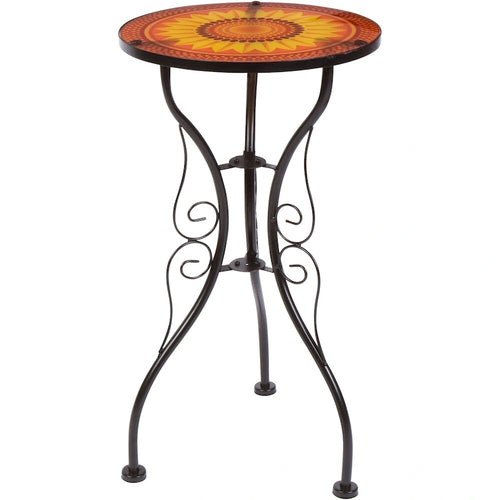 Table d'appoint en verre et métal de 22 po, motif tournesol, par