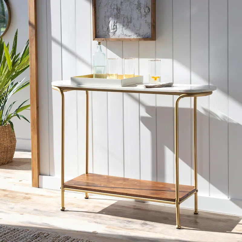 Console moderne en marbre et techniques mixtes - 76H x 109L x 28P
