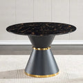 Table de salle à manger ronde imprimée en marbre noir, base colonnade noire avec anneau doré (chaises non comprises)