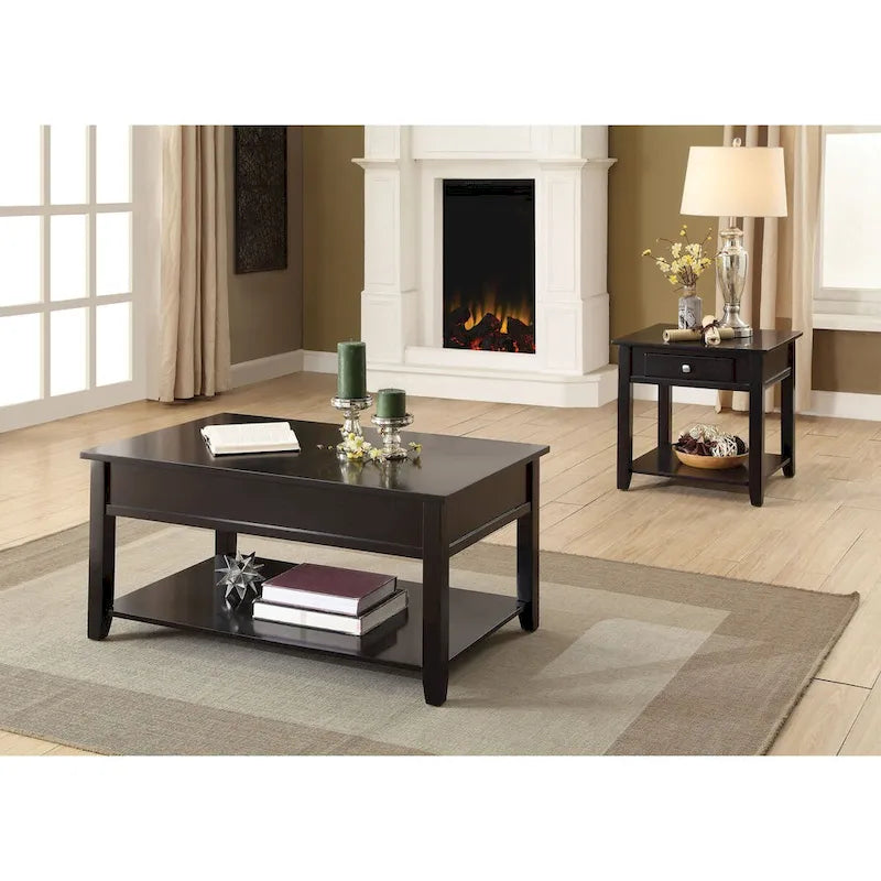 Table basse en bois avec plateau relevable, couleur noire