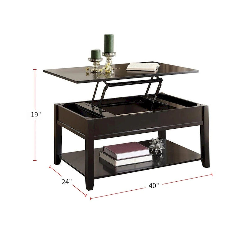 Table basse en bois avec plateau relevable, couleur noire