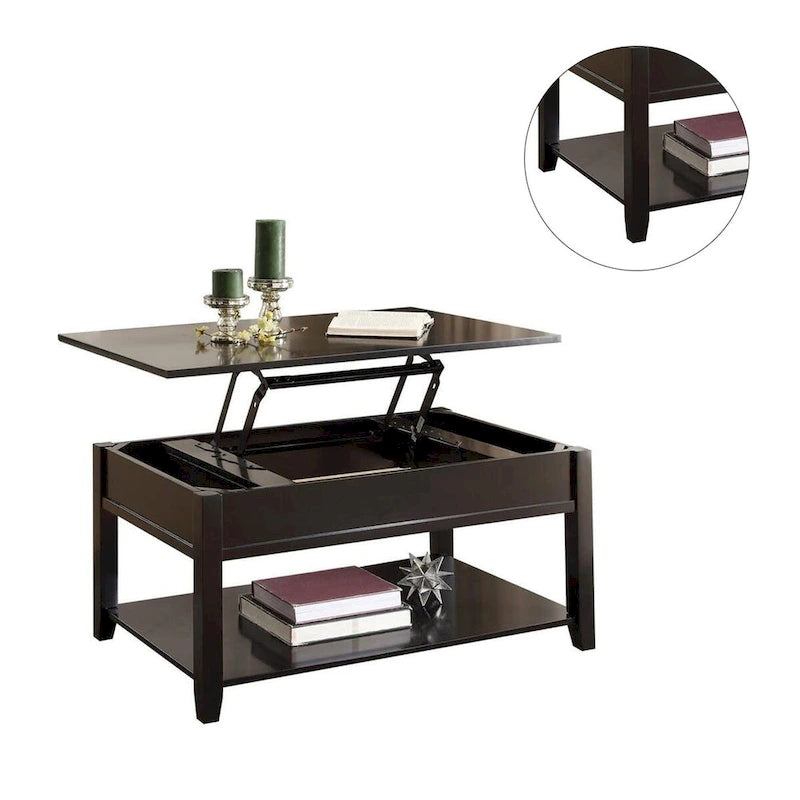 Table basse en bois avec plateau relevable, couleur noire