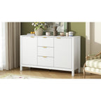 Meuble d'entrée moderne à design ondulé avec 3 étagères réglables, Console de rangement à 2 portes avec 3 tiroirs