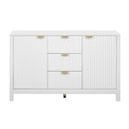Meuble d'entrée moderne à design ondulé avec 3 étagères réglables, Console de rangement à 2 portes avec 3 tiroirs