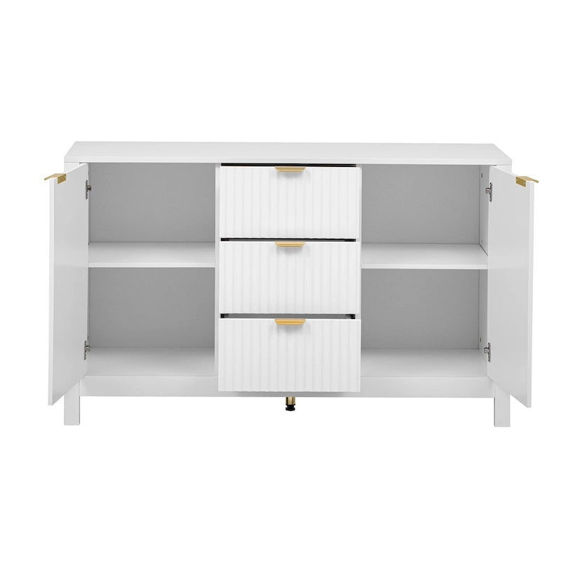 Meuble d'entrée moderne à design ondulé avec 3 étagères réglables, Console de rangement à 2 portes avec 3 tiroirs