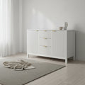 Meuble d'entrée moderne à design ondulé avec 3 étagères réglables, Console de rangement à 2 portes avec 3 tiroirs