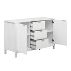 Meuble d'entrée moderne à design ondulé avec 3 étagères réglables, Console de rangement à 2 portes avec 3 tiroirs