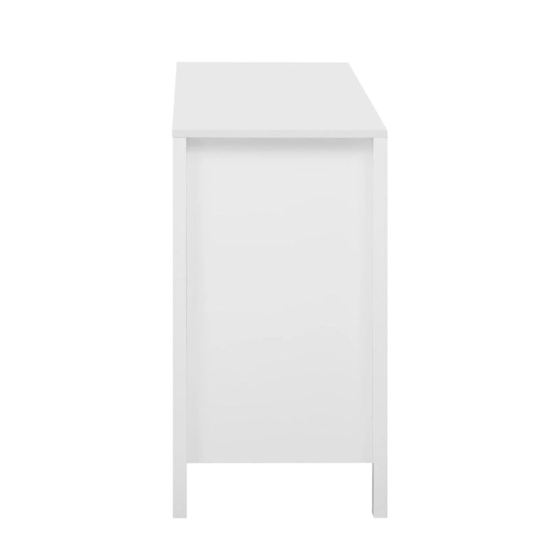 Meuble d'entrée moderne à design ondulé avec 3 étagères réglables, Console de rangement à 2 portes avec 3 tiroirs