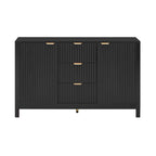 Meuble d'entrée moderne à design ondulé avec 3 étagères réglables, Console de rangement à 2 portes avec 3 tiroirs