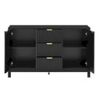 Meuble d'entrée moderne à design ondulé avec 3 étagères réglables, Console de rangement à 2 portes avec 3 tiroirs