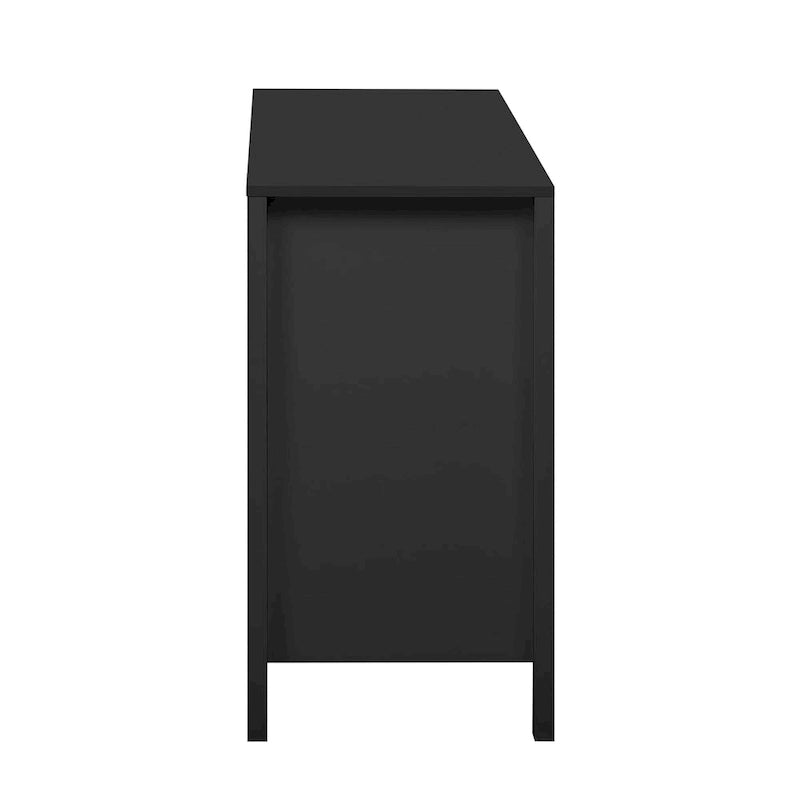 Meuble d'entrée moderne à design ondulé avec 3 étagères réglables, Console de rangement à 2 portes avec 3 tiroirs