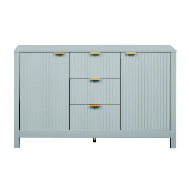 Meuble d'entrée moderne à design ondulé avec 3 étagères réglables, Console de rangement à 2 portes avec 3 tiroirs