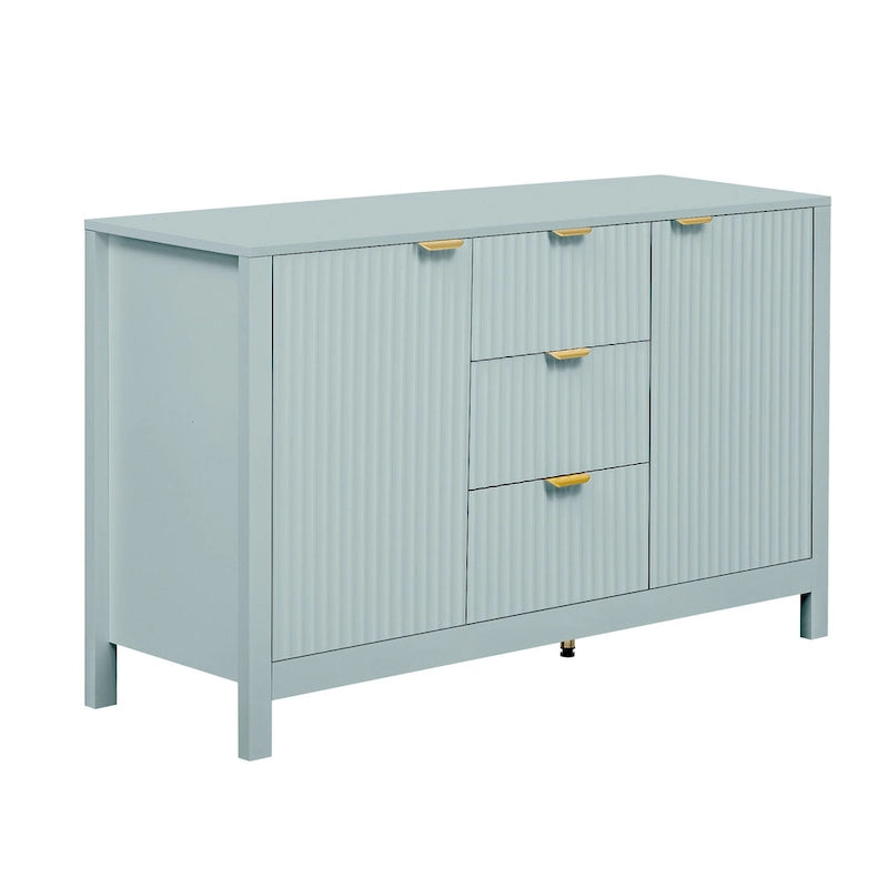 Meuble d'entrée moderne à design ondulé avec 3 étagères réglables, Console de rangement à 2 portes avec 3 tiroirs