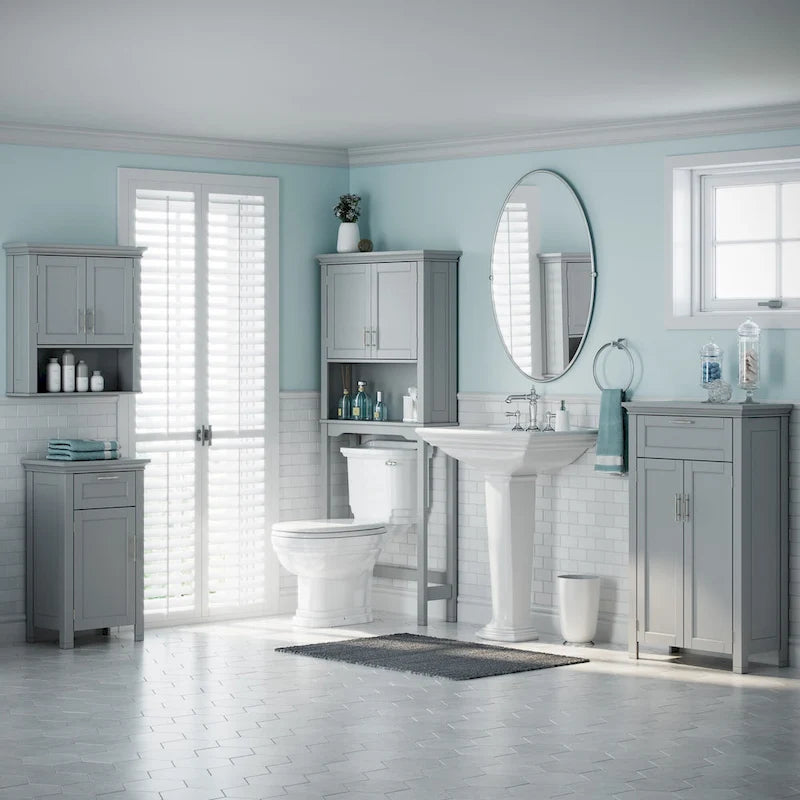 Meuble de rangement mural de salle de bain avec étagère réglable à placer au-dessus des toilettes – Gris
